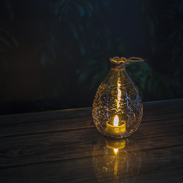 Crack ball garden solar lantern with solar tea light.