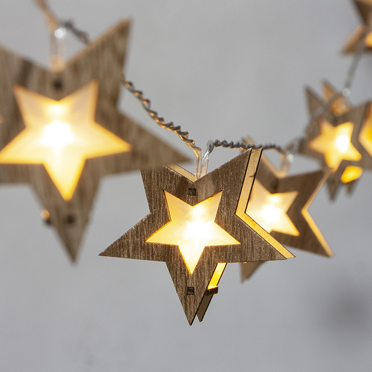 Wooden star LED string lights